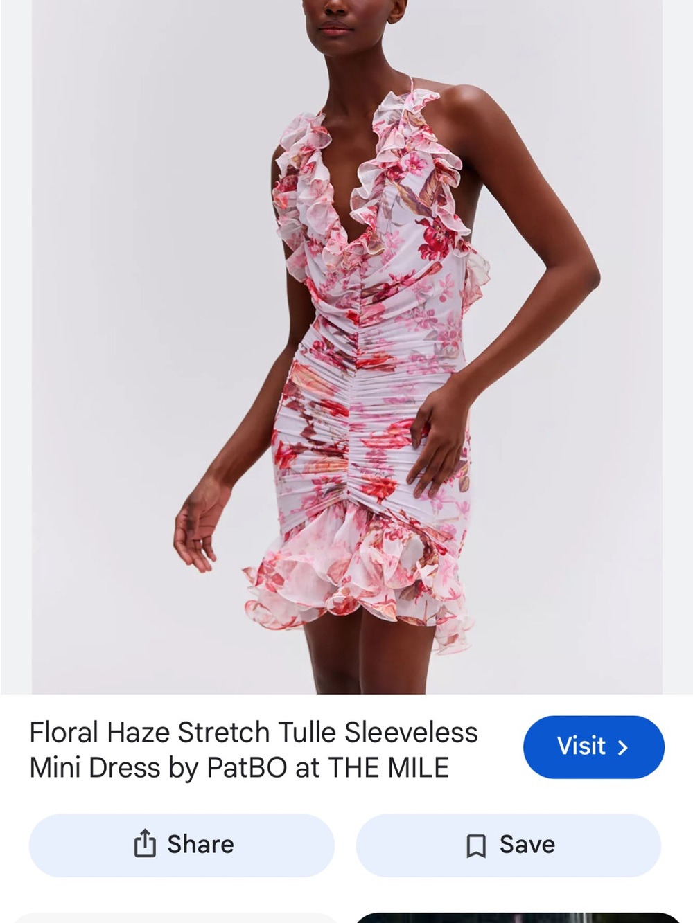 PatBO Pink Floral Ruffle Ruched Sleeveless Mini Dress